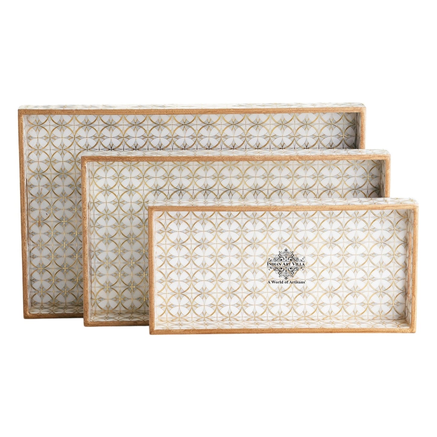 Wooden Tray Set of 3  Handcrafted Multipurpose Decorative Serving Platters