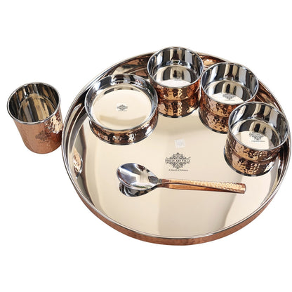 Steel Copper Dinner Set With Antique Hammered Design