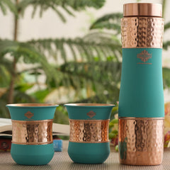 Copper Drinkware Gift Set of 2 Glass and 1 Bottle With Silk Finish Color