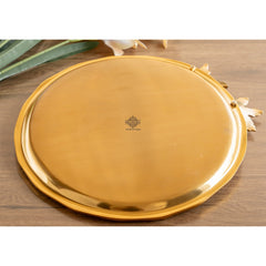 Brass Finish Decorative Serving Platter with Flower Design, Luxurious Serveware for Home Décor
