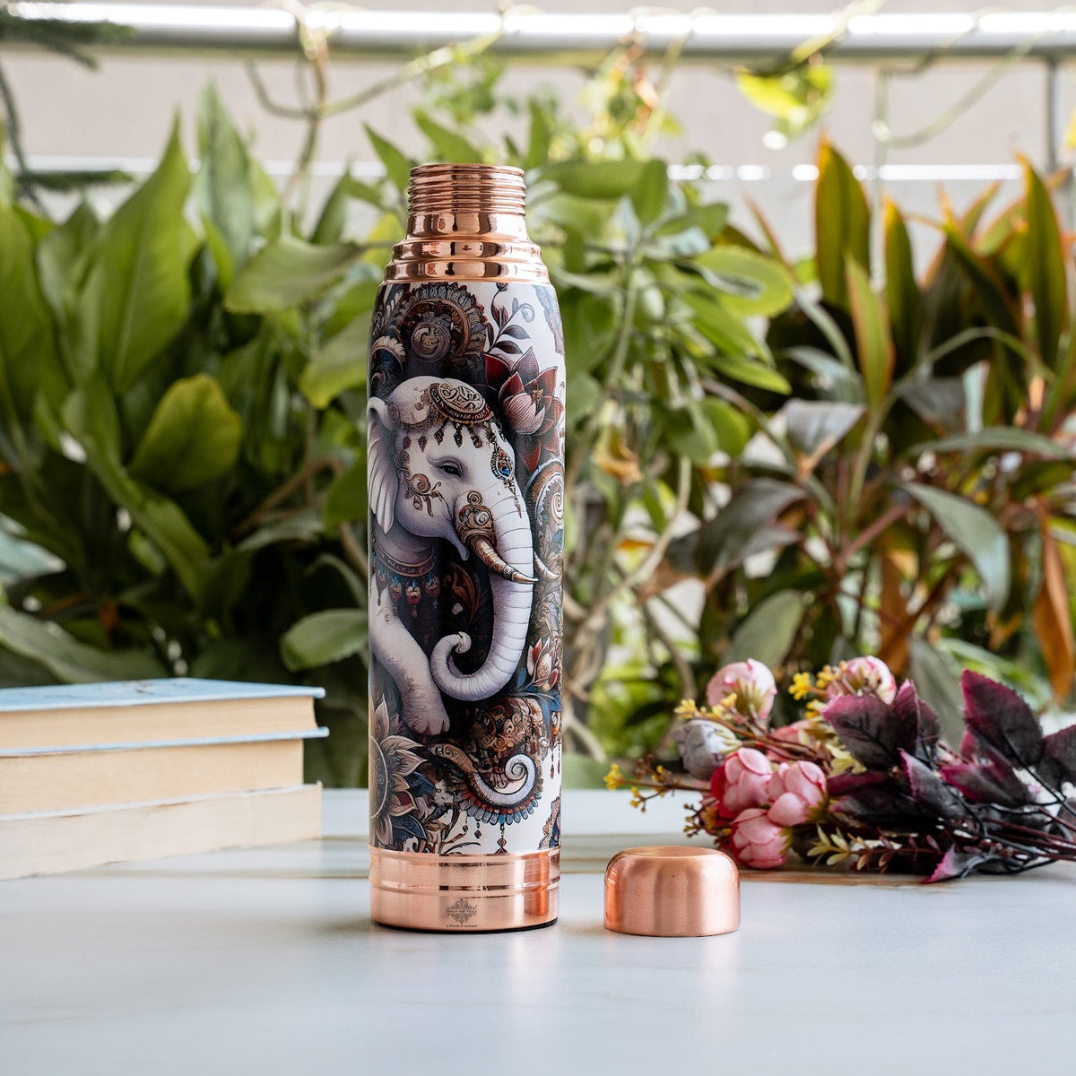 Pure Copper Kalakriti Royal Elephant Printed Bottle-1000 ML