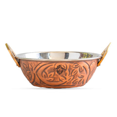 Indian Art Villa, Steel Copper Embossed Antique Dark Tone Design Kadhai with Different Size