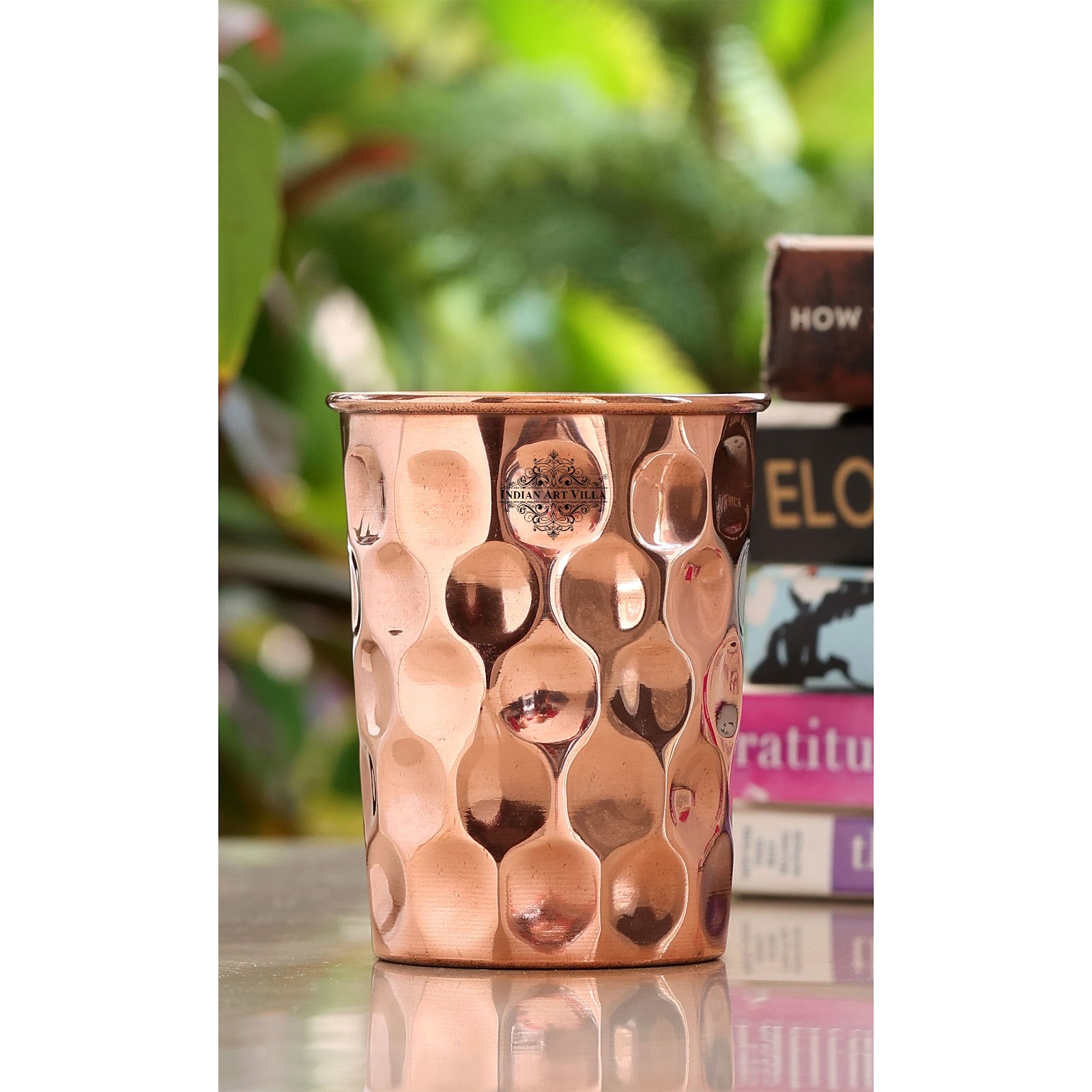 Pure Copper Drinkware Gift Set, Diamond Design, Set of 6 Glass, 1 Bottle and 1 Jug