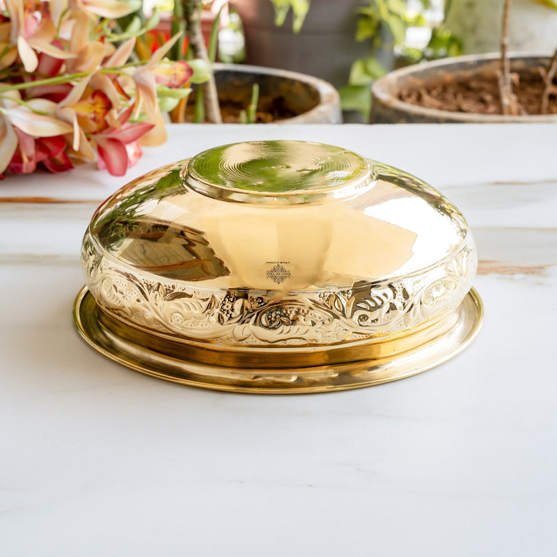 Handmade Pure Brass Urli with Floral Vine Border For Home Décor - 3300 ML