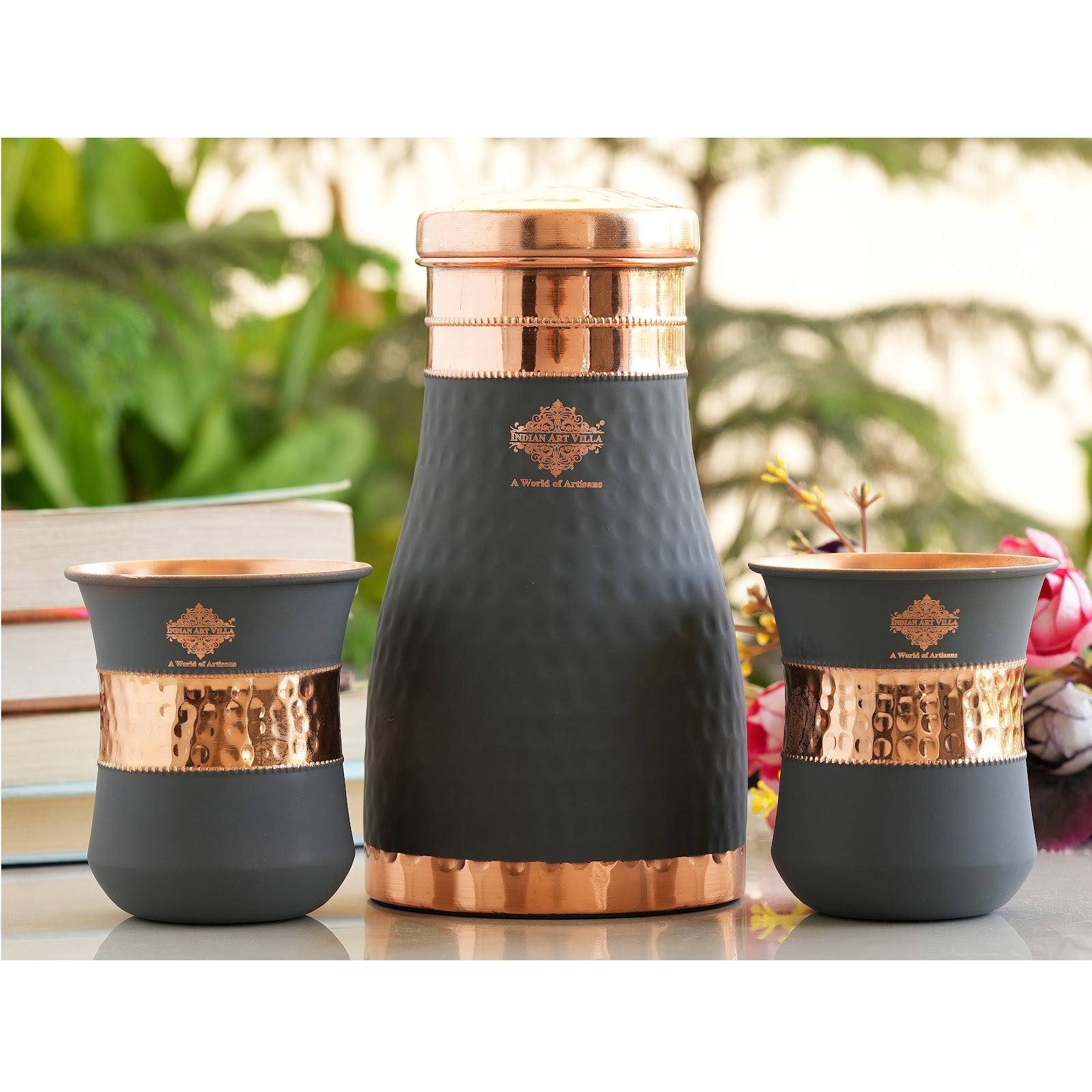 Pure Copper Silk Finished Gift Set Bedroom Bottle with Copper Glass