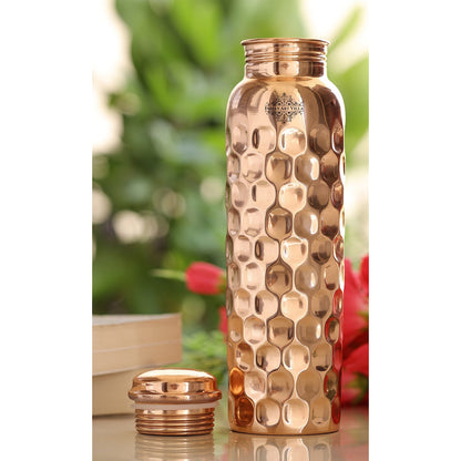 Pure Copper Drinkware Gift Set, Diamond Design, Set of 6 Glass, 1 Bottle and 1 Jug