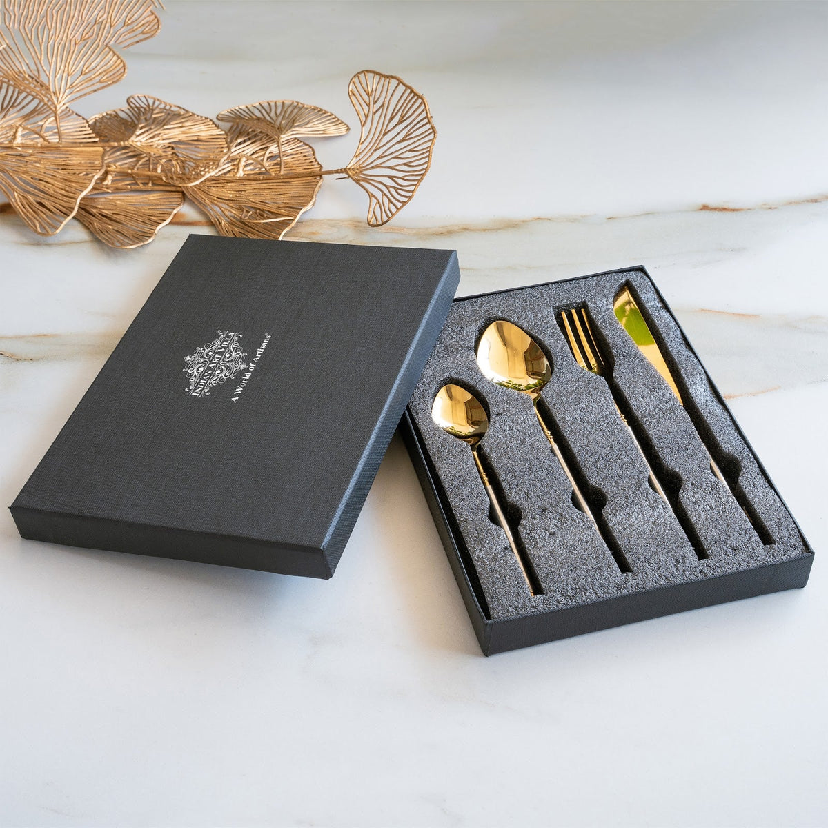 Stainless Steel Gold Cutlery Set of 4 with Dual