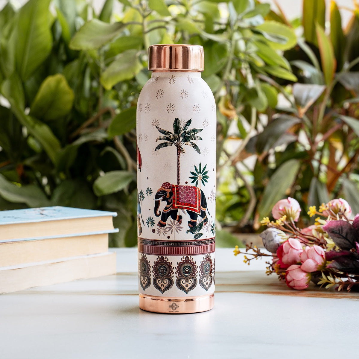 Copper Kalakriti Elephant Walk Printed Bottle - 900 ML