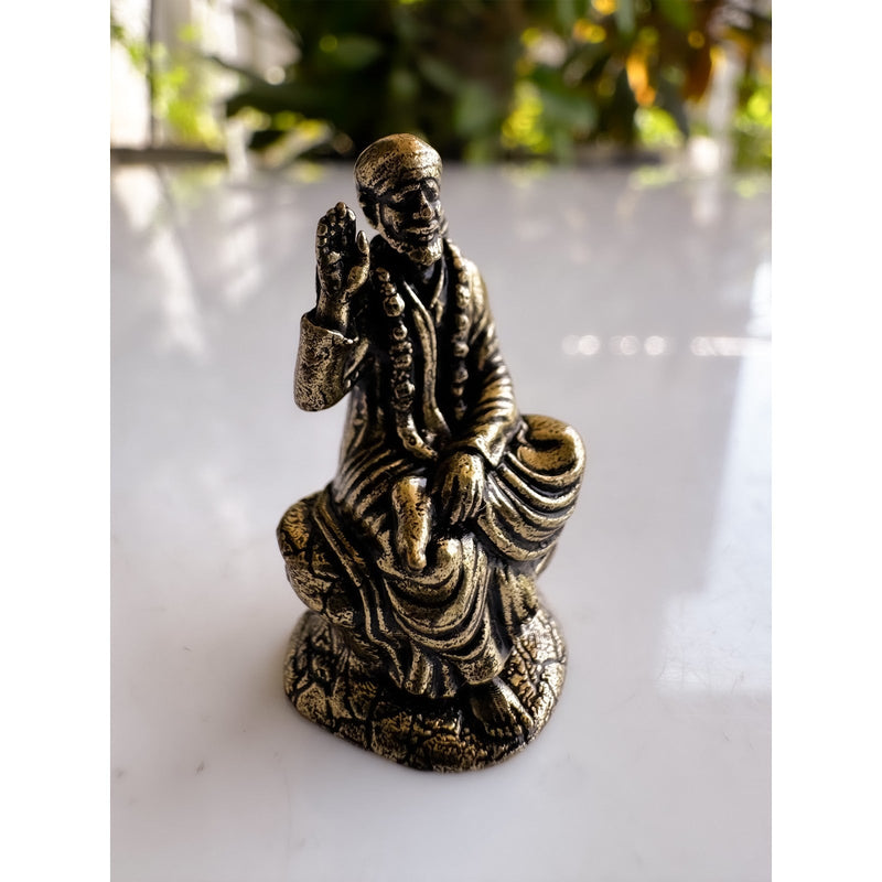 Brass Miniature Sai Baba Idol For Home Temple & Office Desk - 3.28 cm