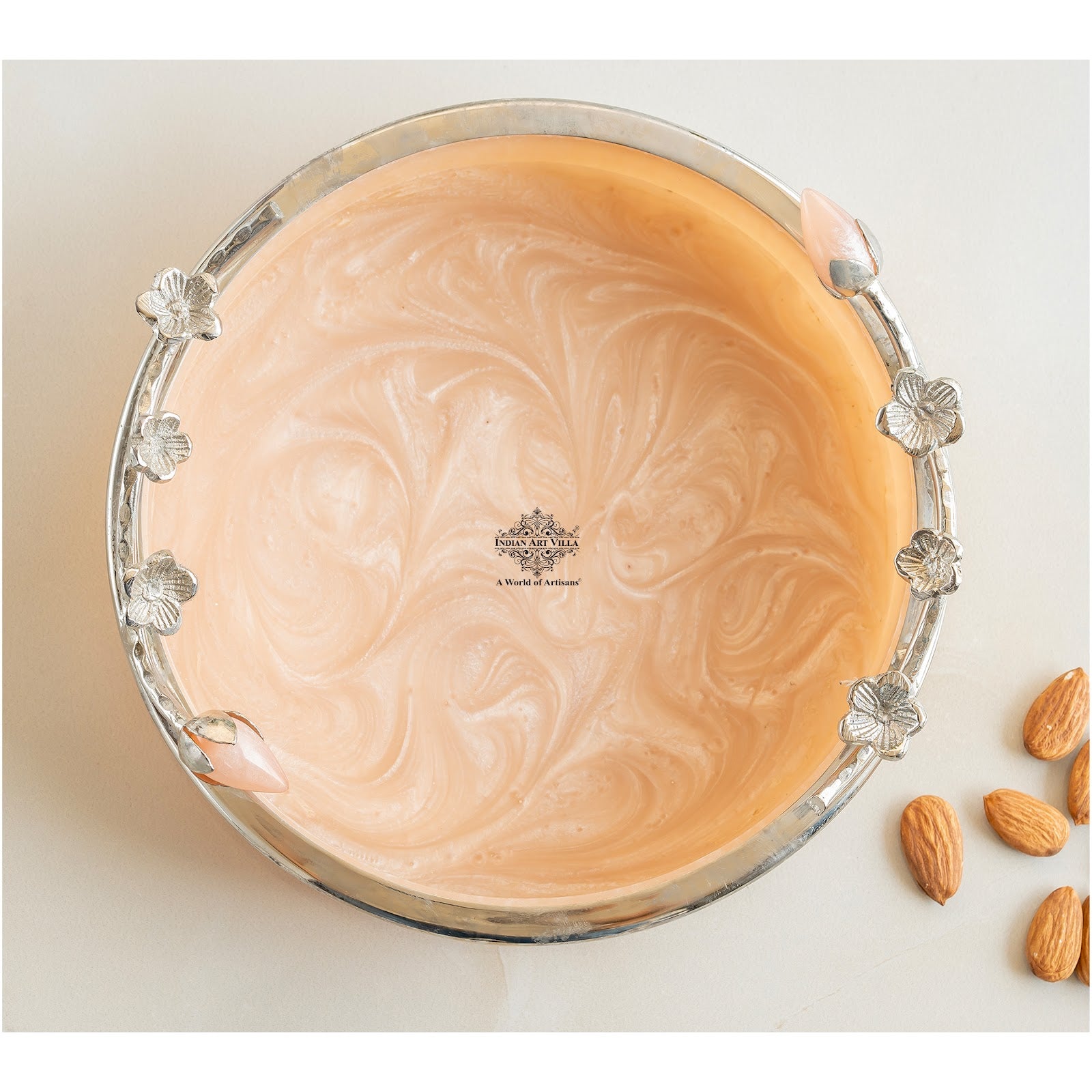 Silver Plated Resin Belgium Pink Decorative Tray, Festive Use, Gifting And Vanity Organizer