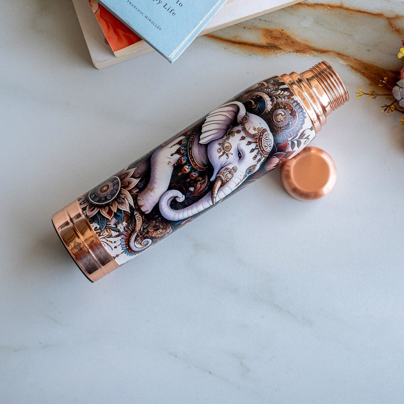 Pure Copper Kalakriti Royal Elephant Printed Bottle-1000 ML