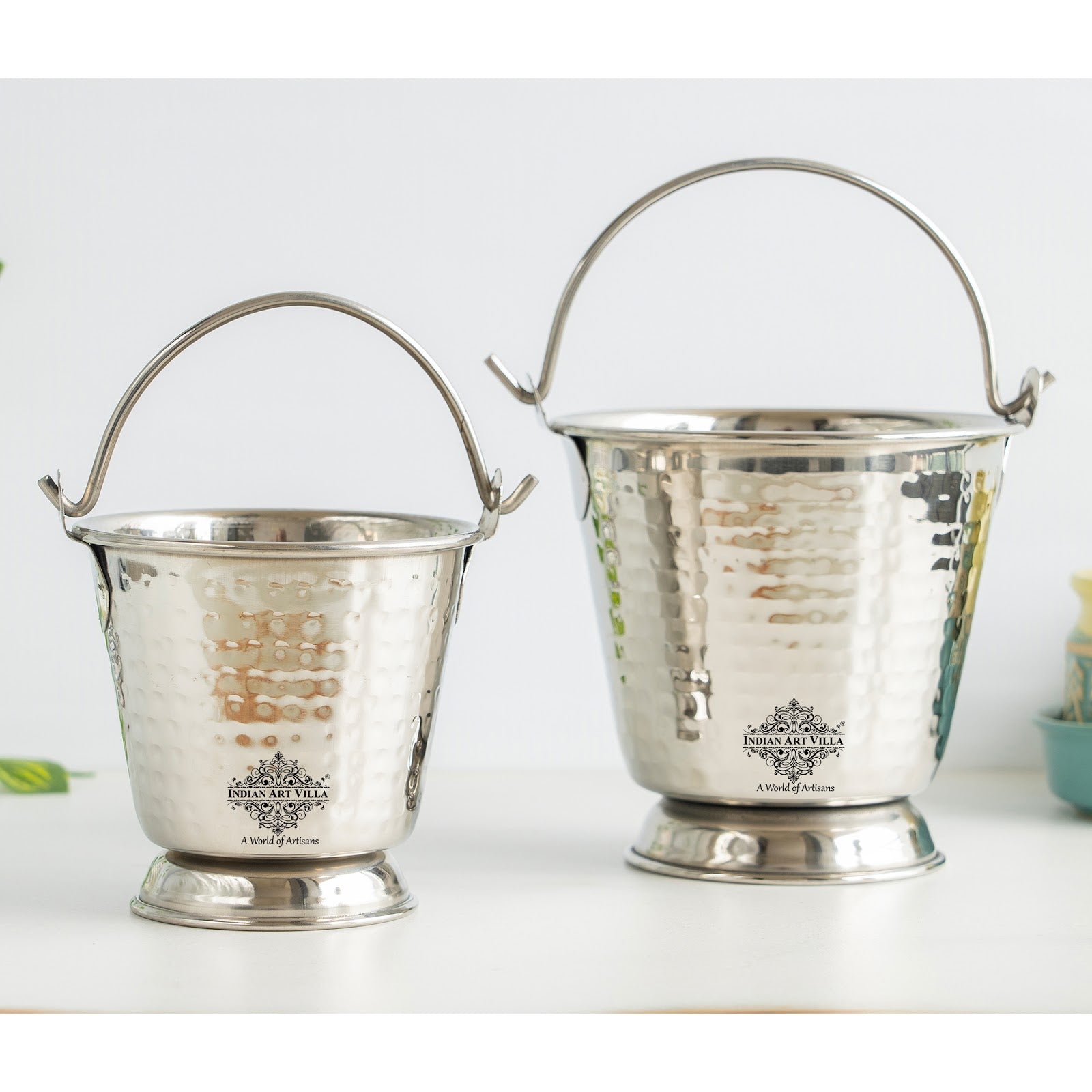Stainless Steel Hammered Bucket, Small Serving Bucket for Curry, Daal, Gravies, and Condiments, Elegant Tableware for Home & Restaurant Use