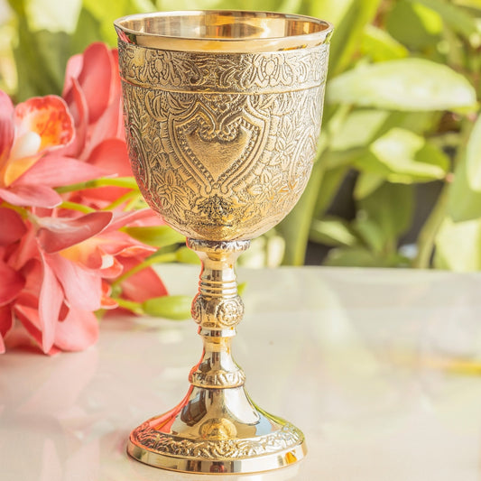 Embossed Brass Goblet Glass for Barware