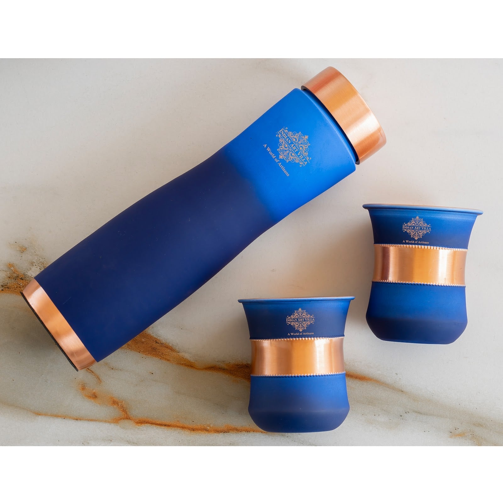 Matt Ombre Copper Bottle and Glass Set with Royal Look  Bottle-900 Ml, Glass-275Ml