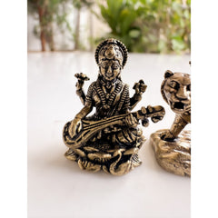 Pure Brass Miniature Durga Lakshmi Saraswati Combo - Navratri Tridevi Combo