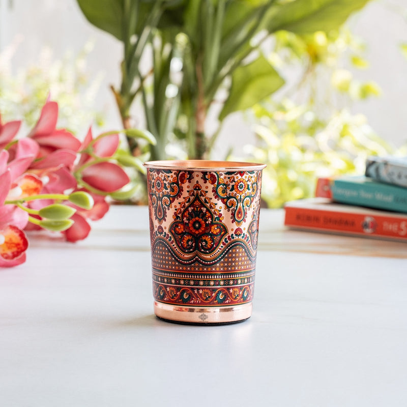 Pure Copper Kalakriti Print Glass for Daily Use, Home & Gifting - 270 ML