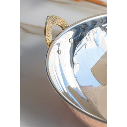 Steel Copper Hammered Design Kadhai - Elegant Serveware with Brass Handles, Traditional Indian Tableware for Dining, Special Occasions & Gifting