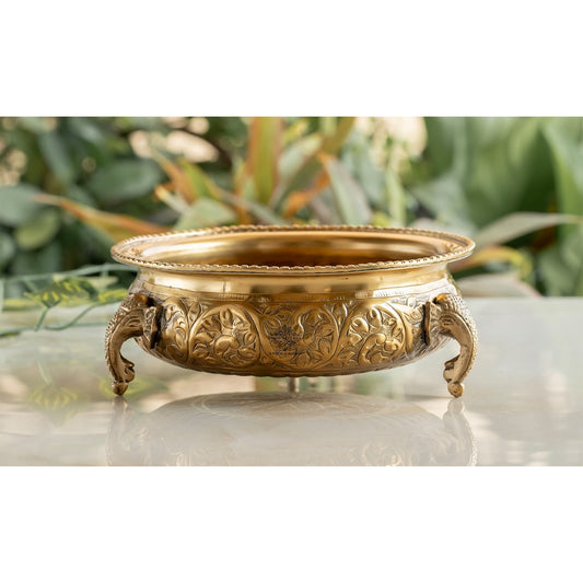 Brass Urli with Elephant Trunk and Embossed Design