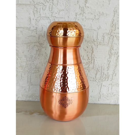 Pure Copper Hammered Design Bedroom Water Bottle with Inbuilt Glass