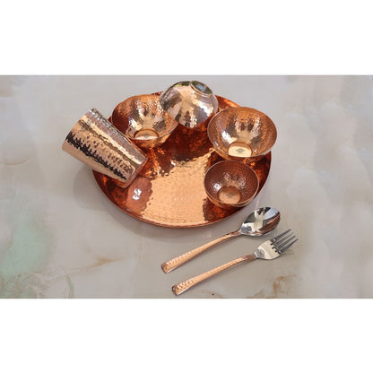 Handcrafted Pure Copper 8 Pieces Dinner Set with Hammered Design