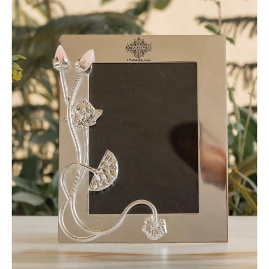 Silver-Plated Lotus Bud Flower Photo Frame – 24x19 cm (Inner Photo Size 18x13 cm), Decorative Picture Frame for Home Décor