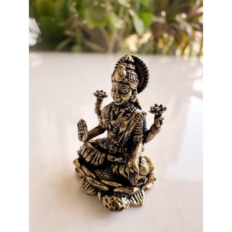 Pure Brass Miniature Lakshmi Ji Murti Sitting On Lotus
