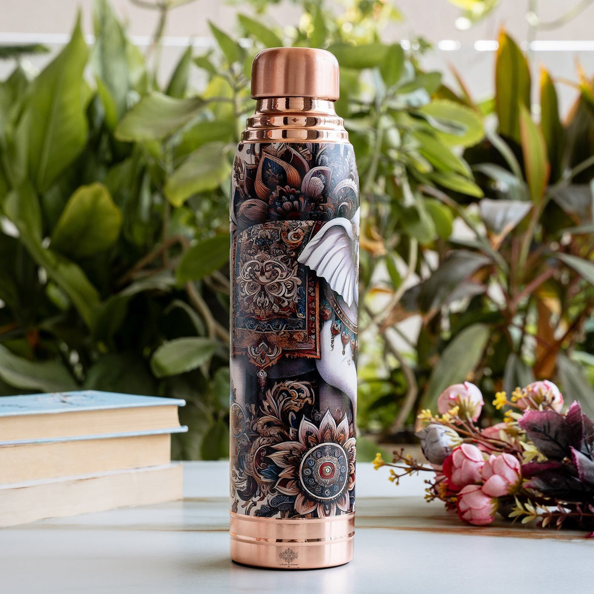 Pure Copper Kalakriti Royal Elephant Printed Bottle-1000 ML