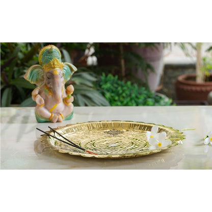 Pure Brass Swastik Design Pooja Thali Plate | Poojan Temple Home |Diameter 26.67 CMS