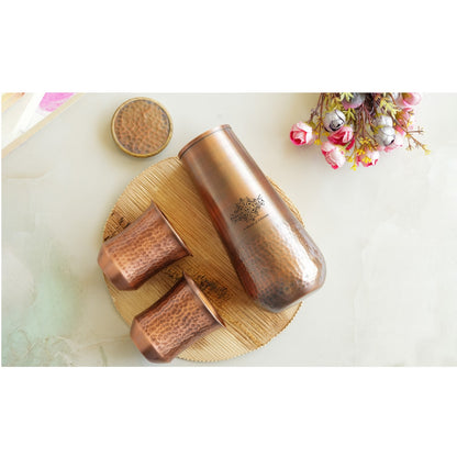 Pure Copper Drinkware Gift Set of Copper Bedroom Bottle & Copper Glass