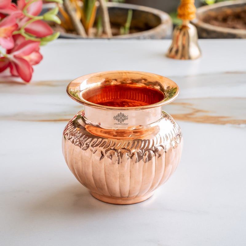 Handcrafted Pure Copper Fluted Lota for Pooja & Traditional Use - 740 ML