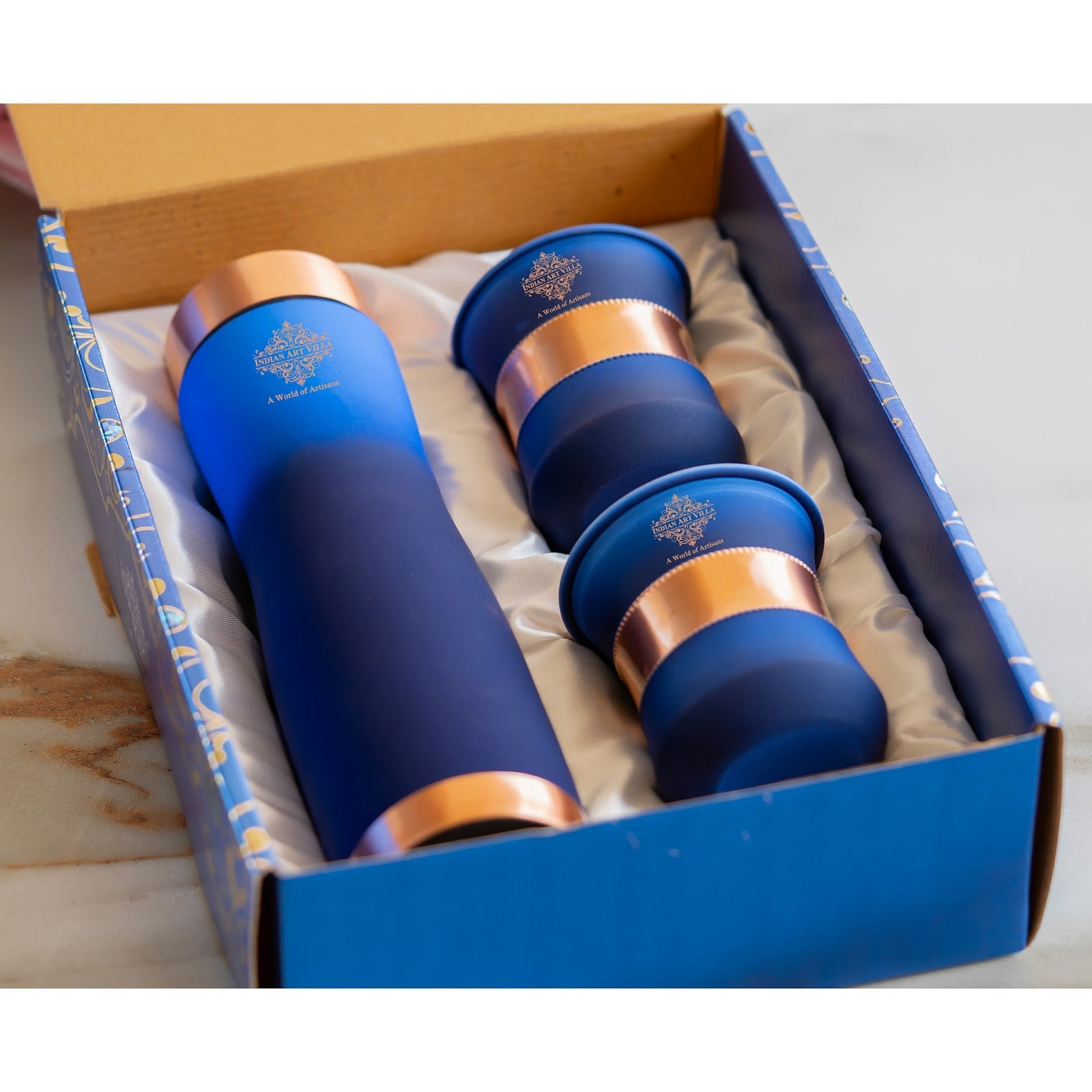 Matt Ombre Copper Bottle and Glass Set with Royal Look  Bottle-900 Ml, Glass-275Ml