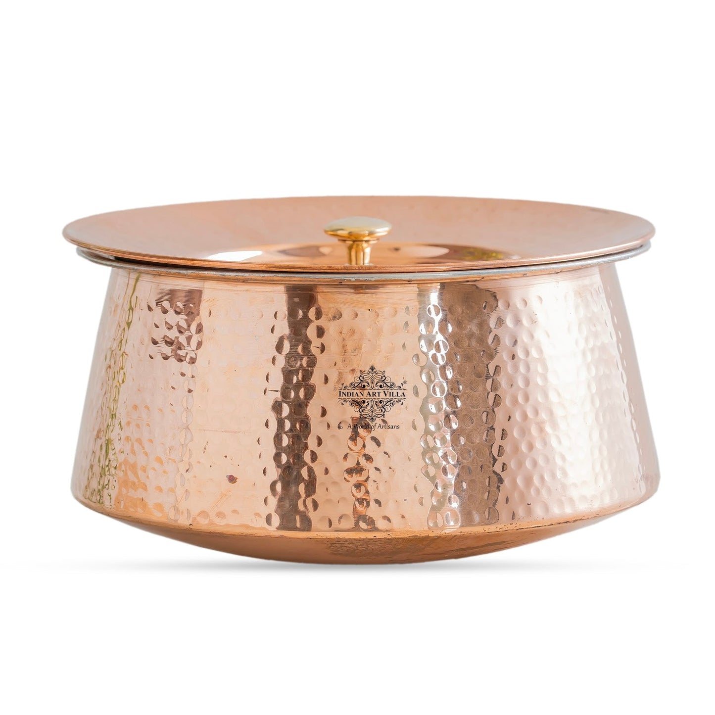 Indian Art Villa, Handcrafted Pure Copper Handi with Lid & Tin Lining – Traditional Hammered Design Handi for Cook Rice, Curries, and Dishes