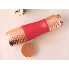 Pure Copper Bottle with Half Hammered and Half Silk Finish Color Design