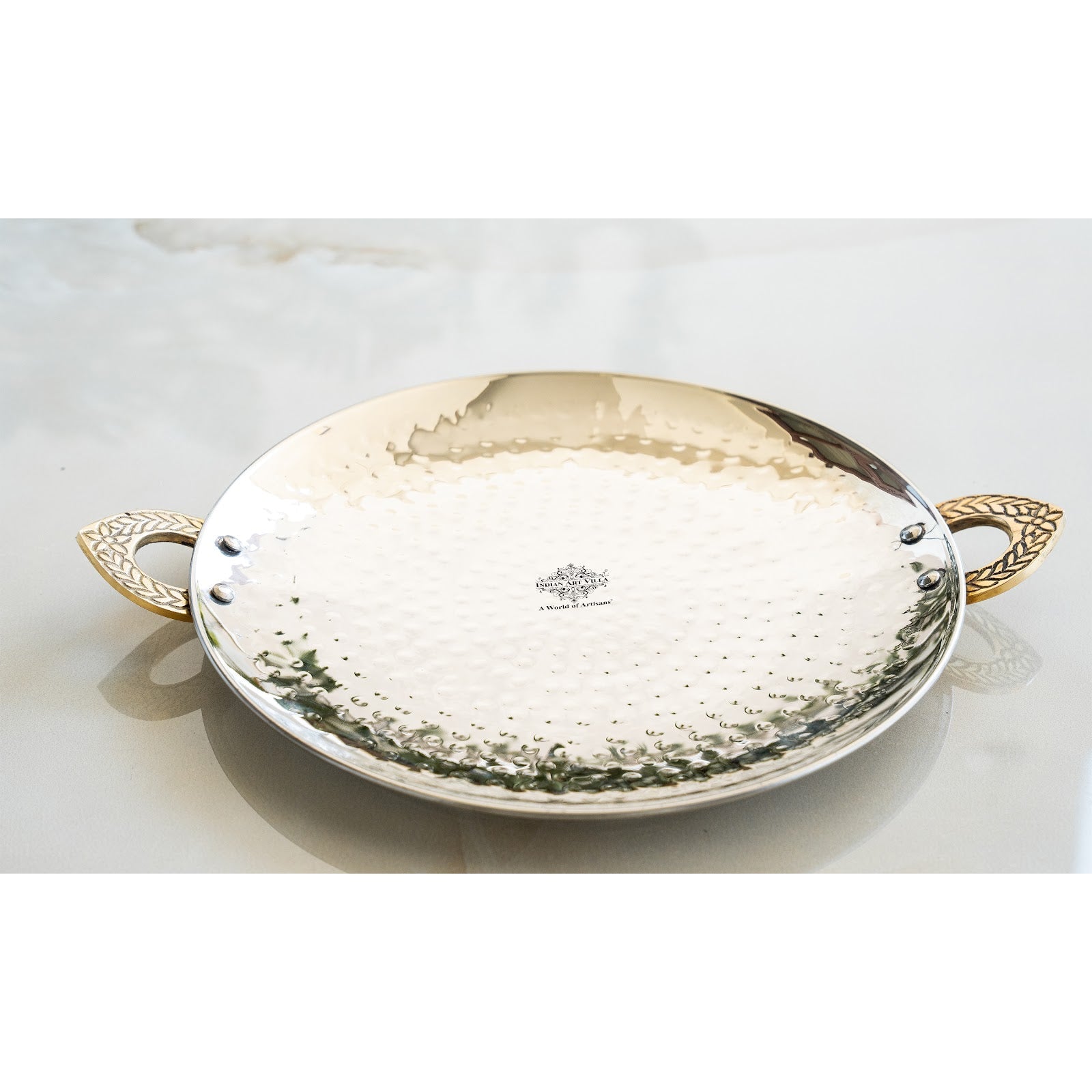 Stainless Steel Hammered Cookware Tawa With Brass Handle