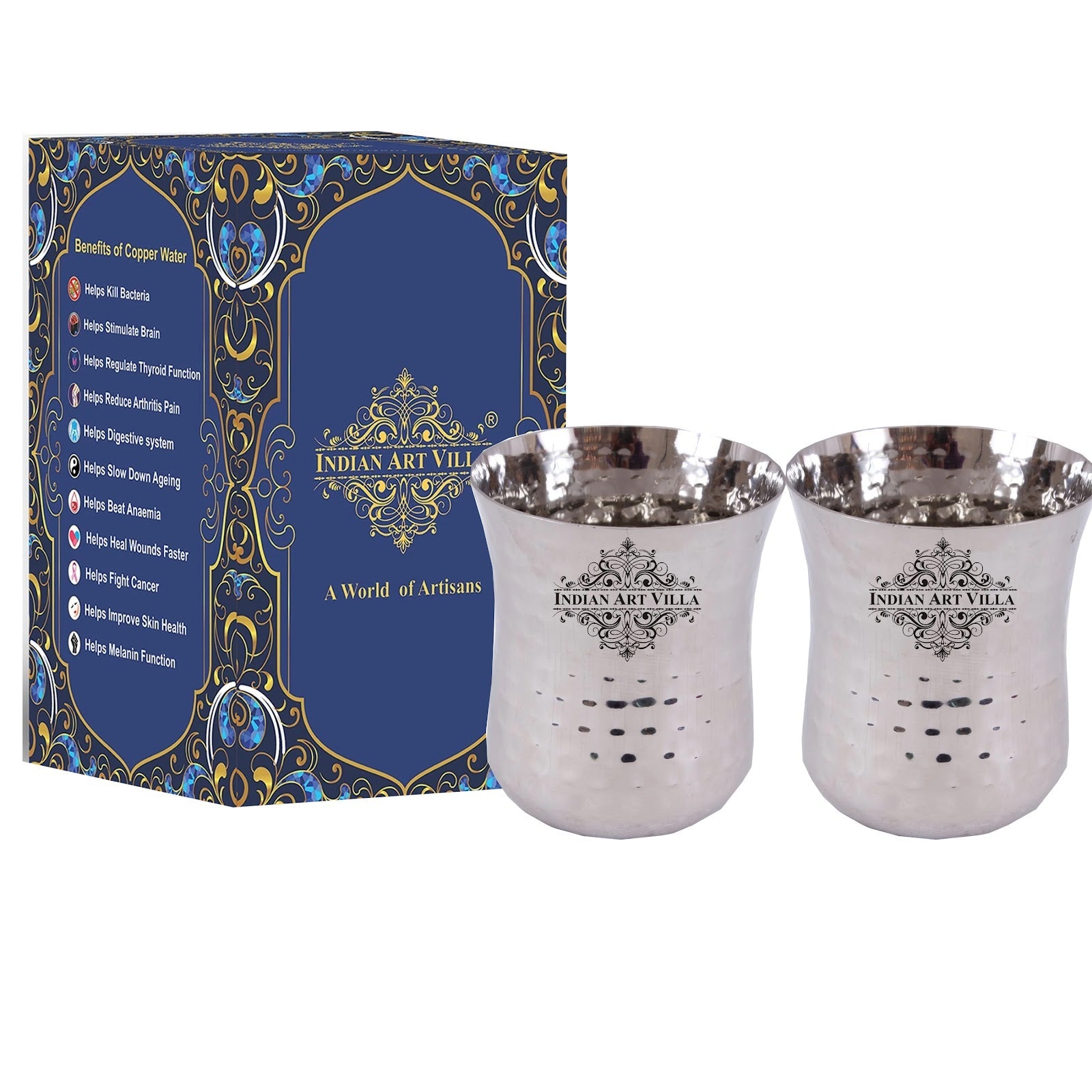 Pure Steel Hammered Design Curved Glass Tumbler 350 ML