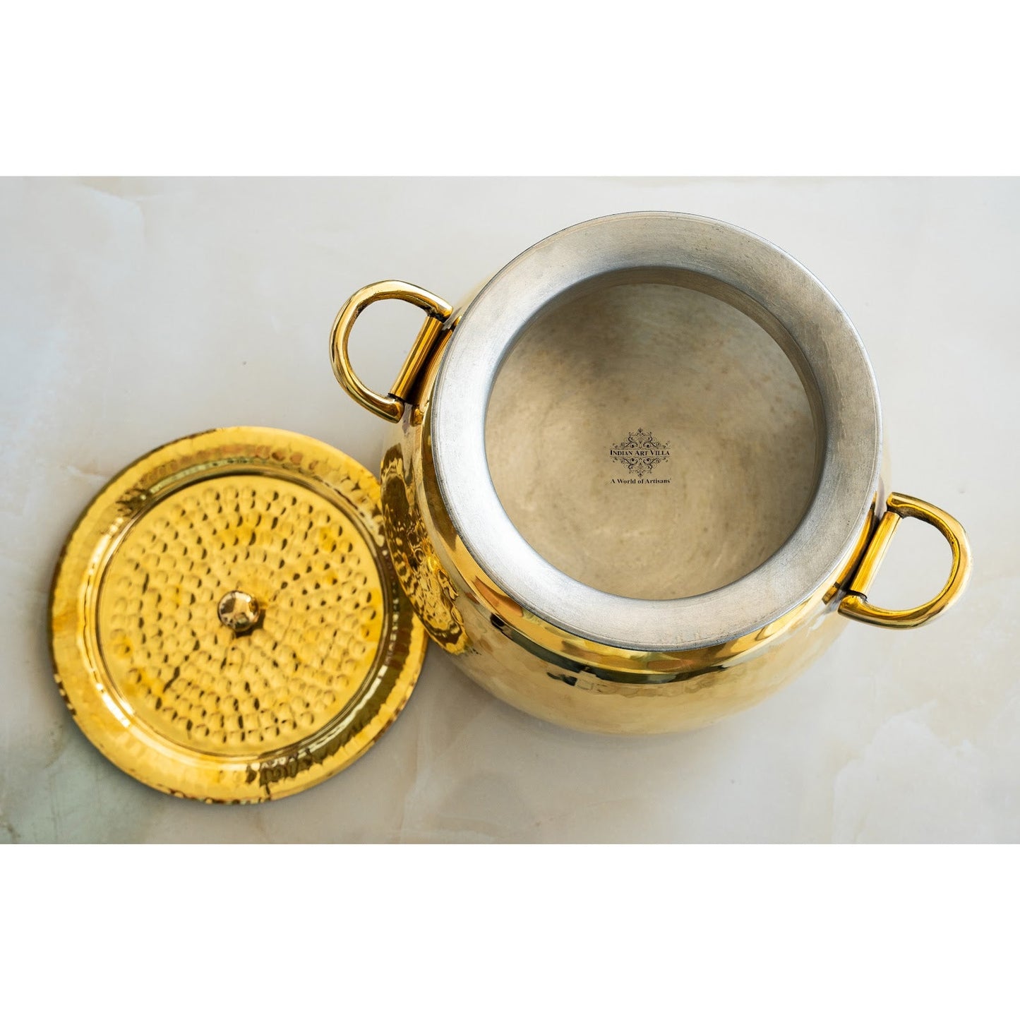 Hammered Brass Handi Degchi with Tin Lining & Lid