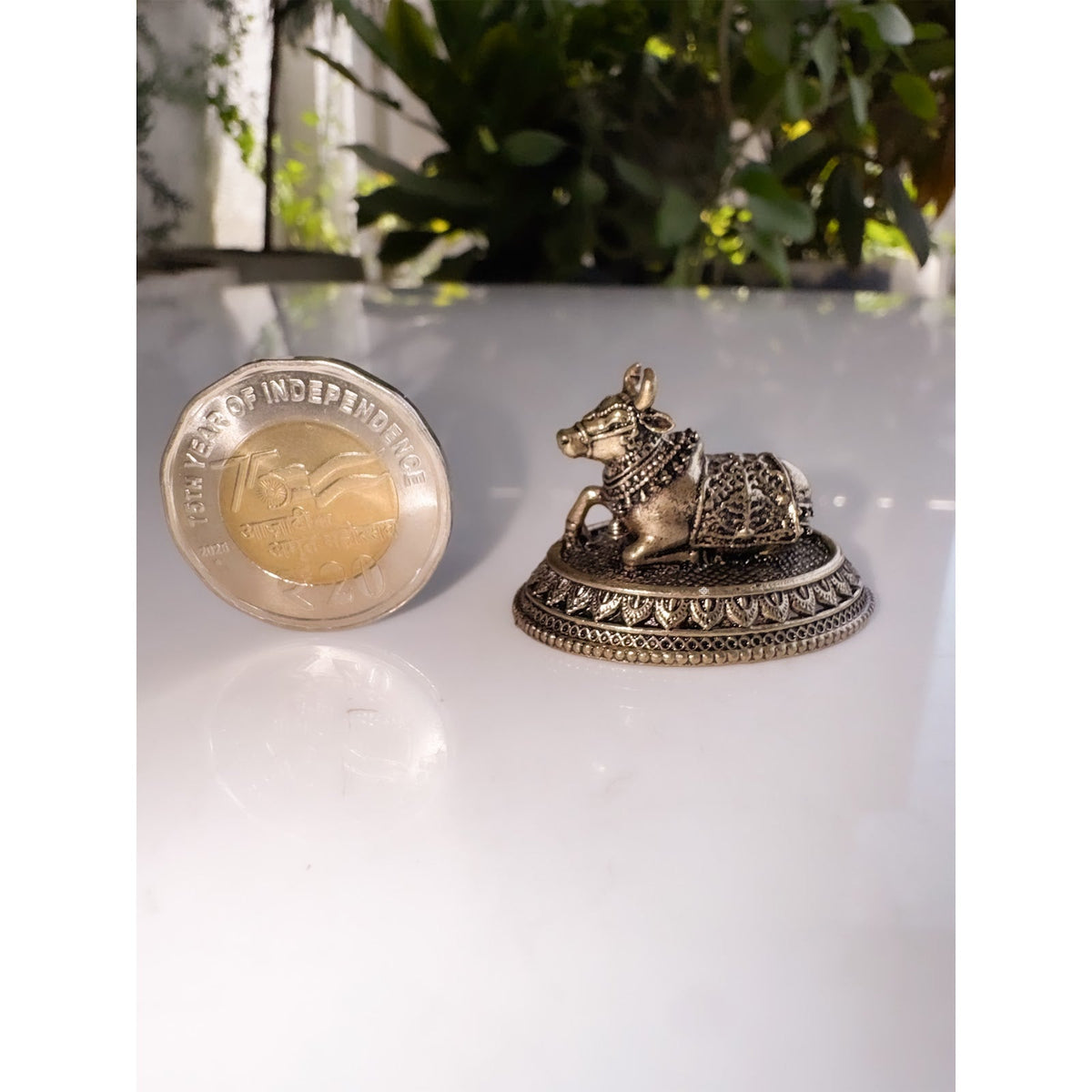Pure Brass Miniature Sitting Nandi Ji Murti - 2.54 cm