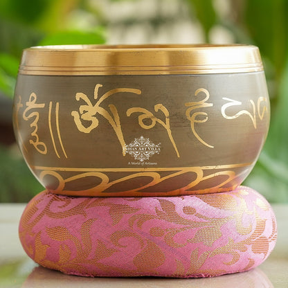 Handcrafted Brass Tibetan Singing Bowl with Sacred Engravings & Inside Budha Design, Diameter-10cm
