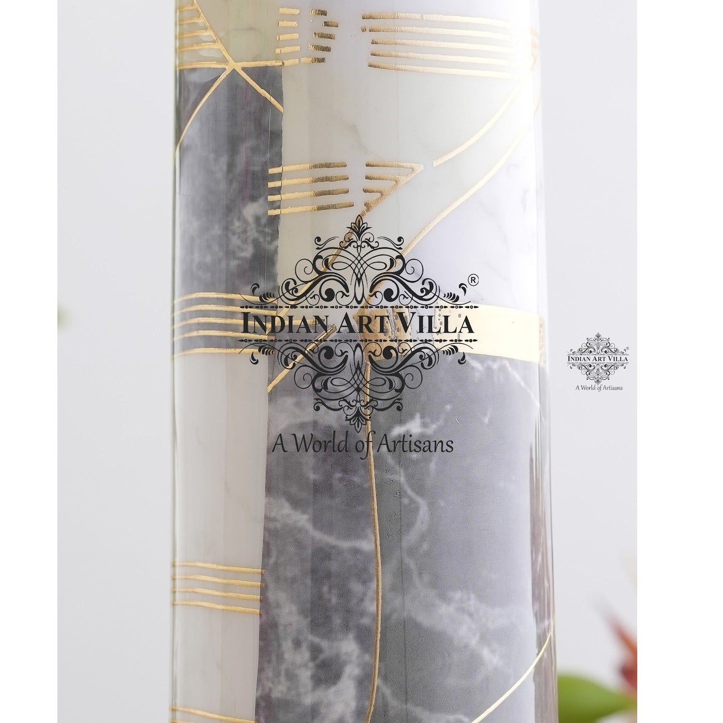 Pure Copper Water Bottle with Pyramid Shape Gold Print Design, 800 ML