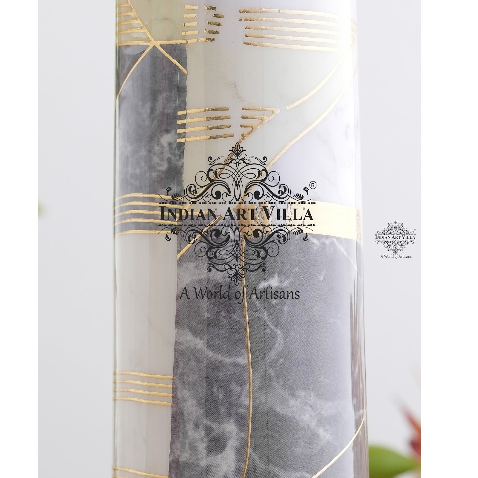 Pure Copper Water Bottle with Pyramid Shape Gold Print Design, 800 ML