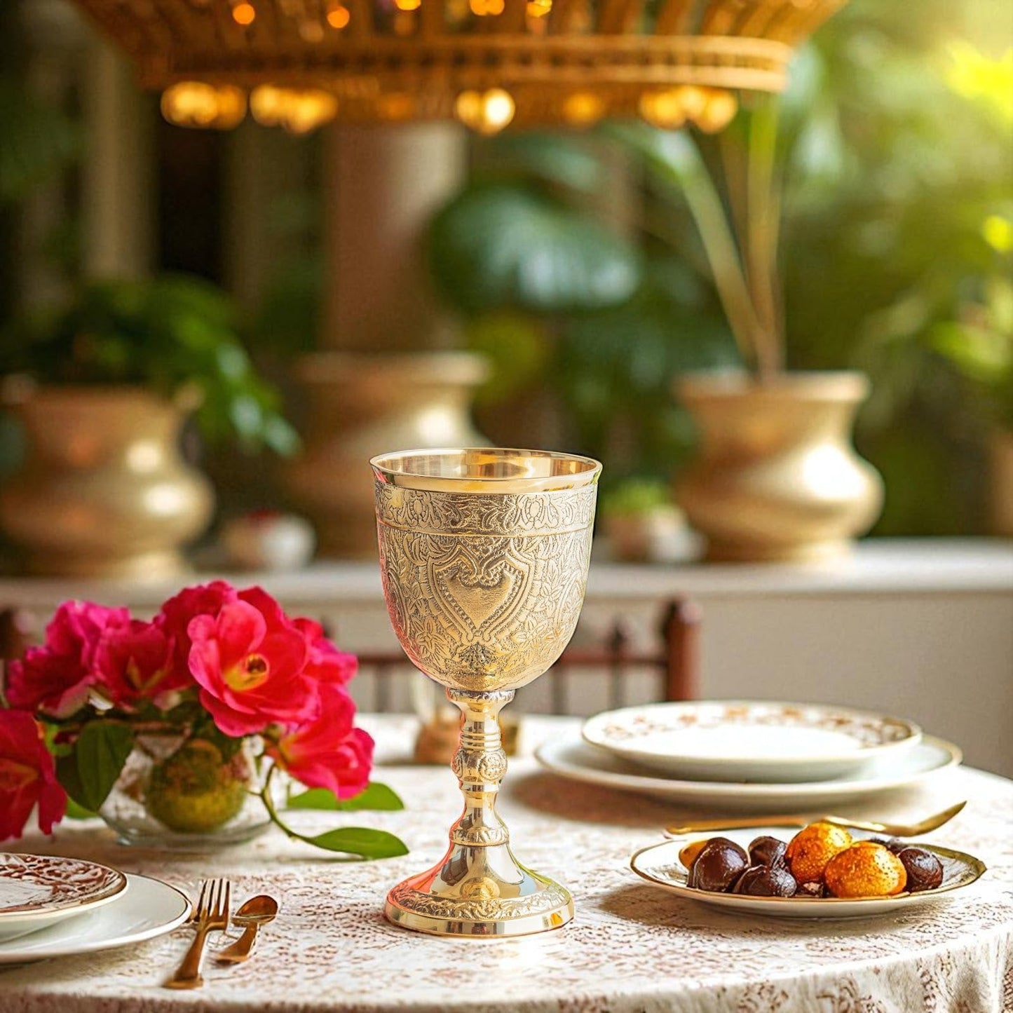 Embossed Brass Goblet Glass for Barware