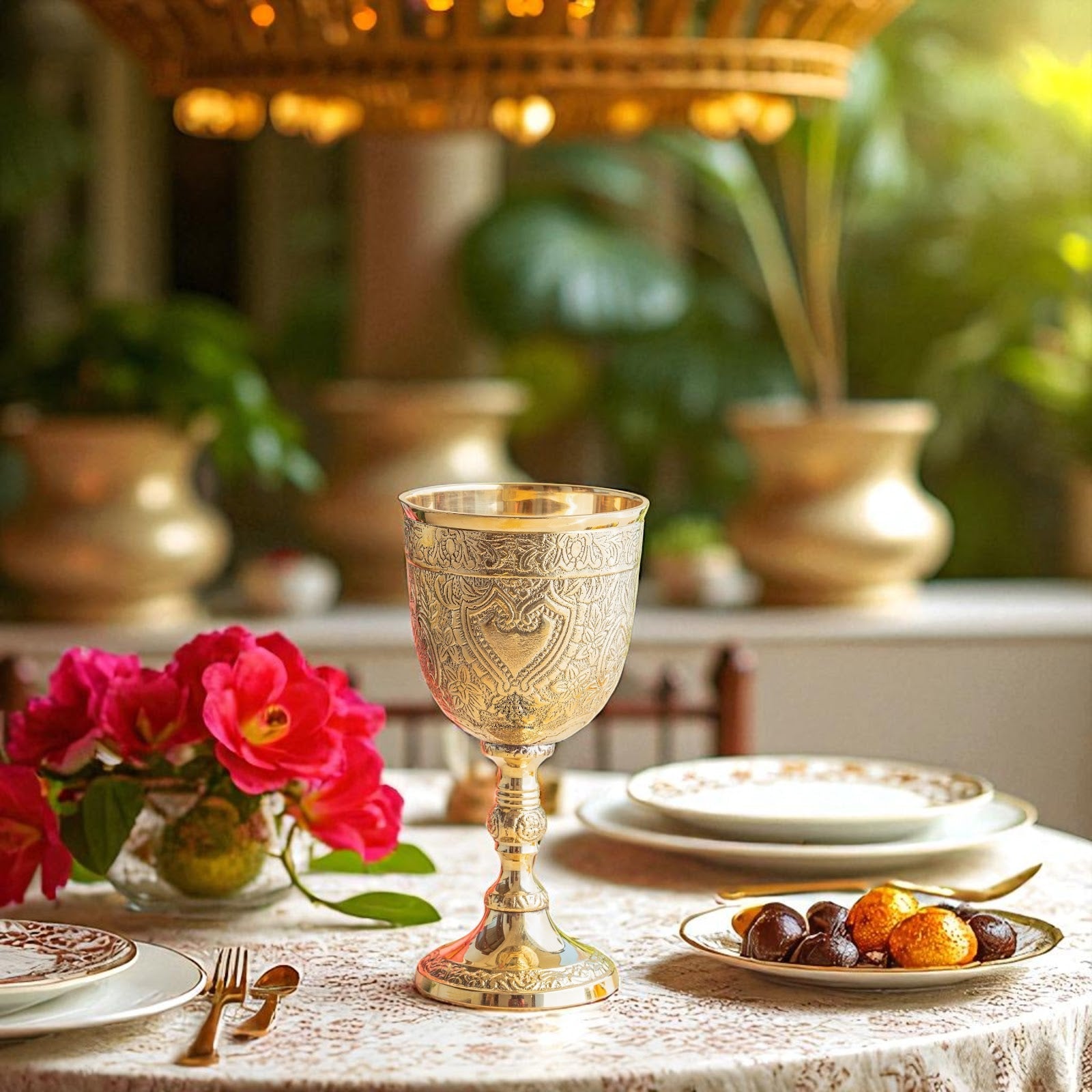 Embossed Brass Goblet Glass for Barware