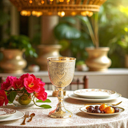 Embossed Brass Goblet Glass for Barware