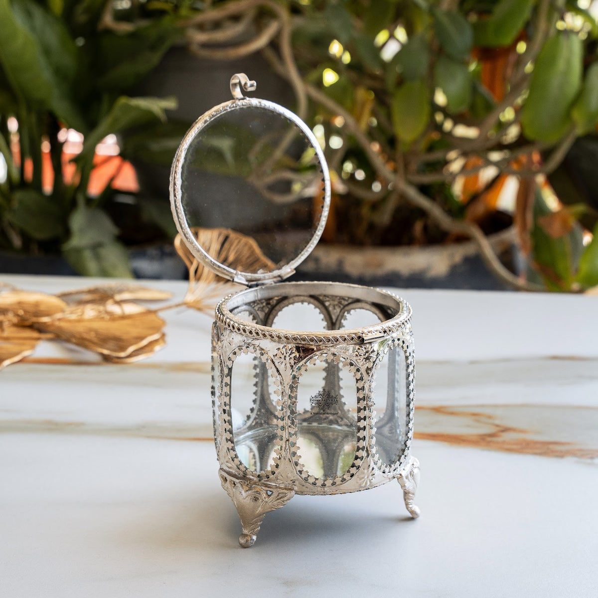 Brass & Glass Decorative Box with Embossed Detail