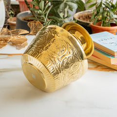 Brass Embossed Kalash with Scrollwork & Base, 3950ml — Hand-Embossed Finish – Authentic Brass