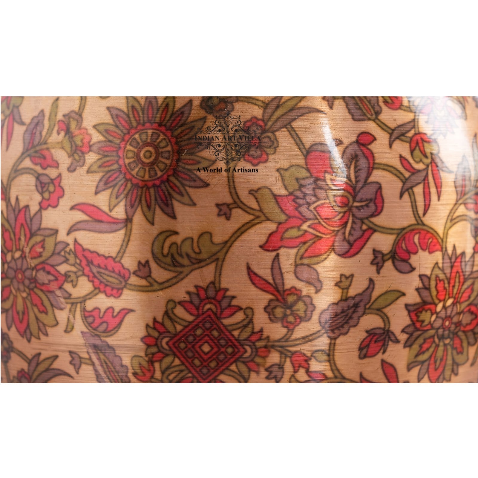 Pure Copper Water Pot | Dispenser | Matka with Printed Flower & Leaf Design, 13 Ltr.