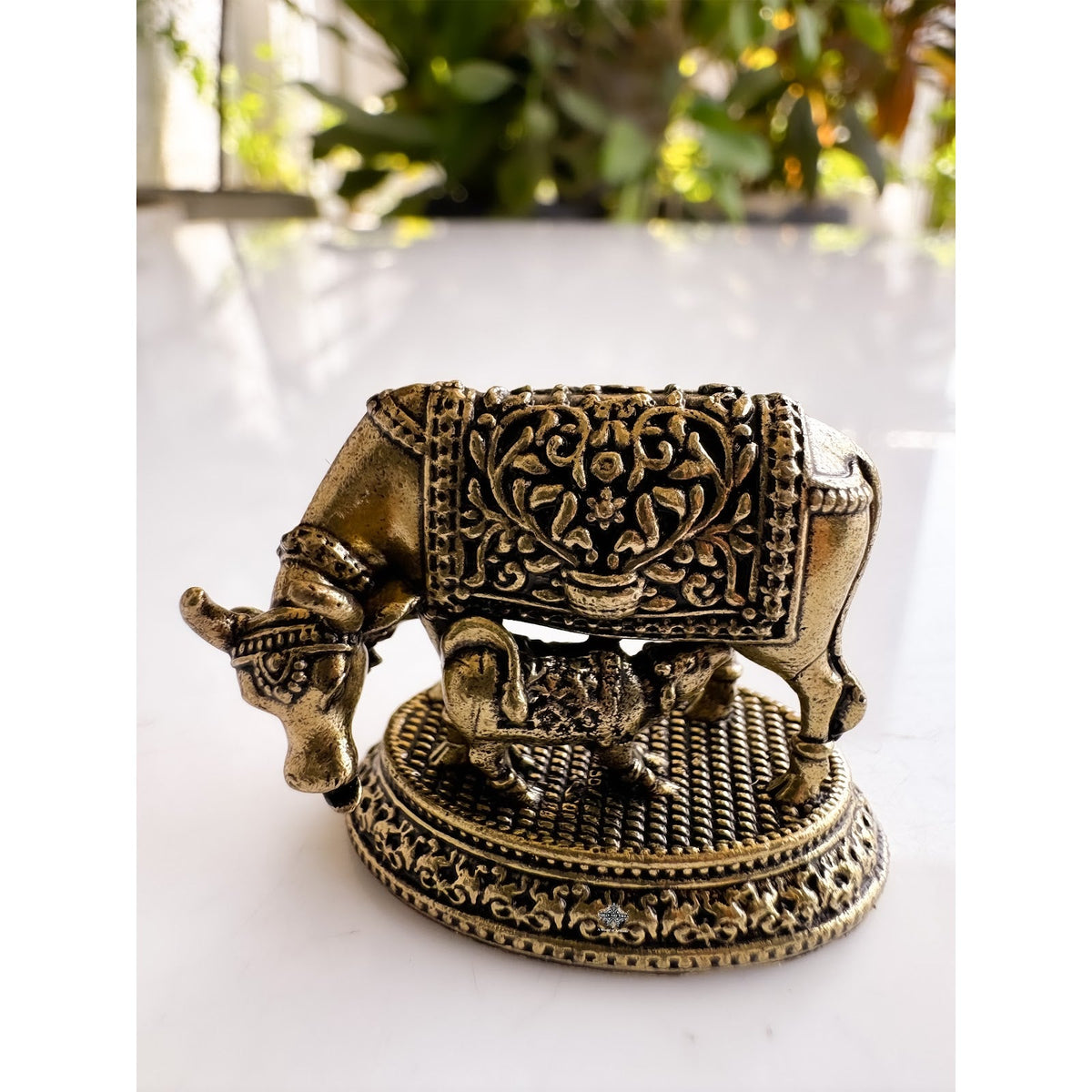 Pure Brass Miniature Kamdhenu Cow with Calf - 2.79 cm