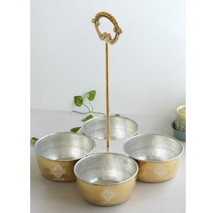 Handcrafted Pure Brass Hammered Design with Tin Lining, Vegetable Serving, 850 ml