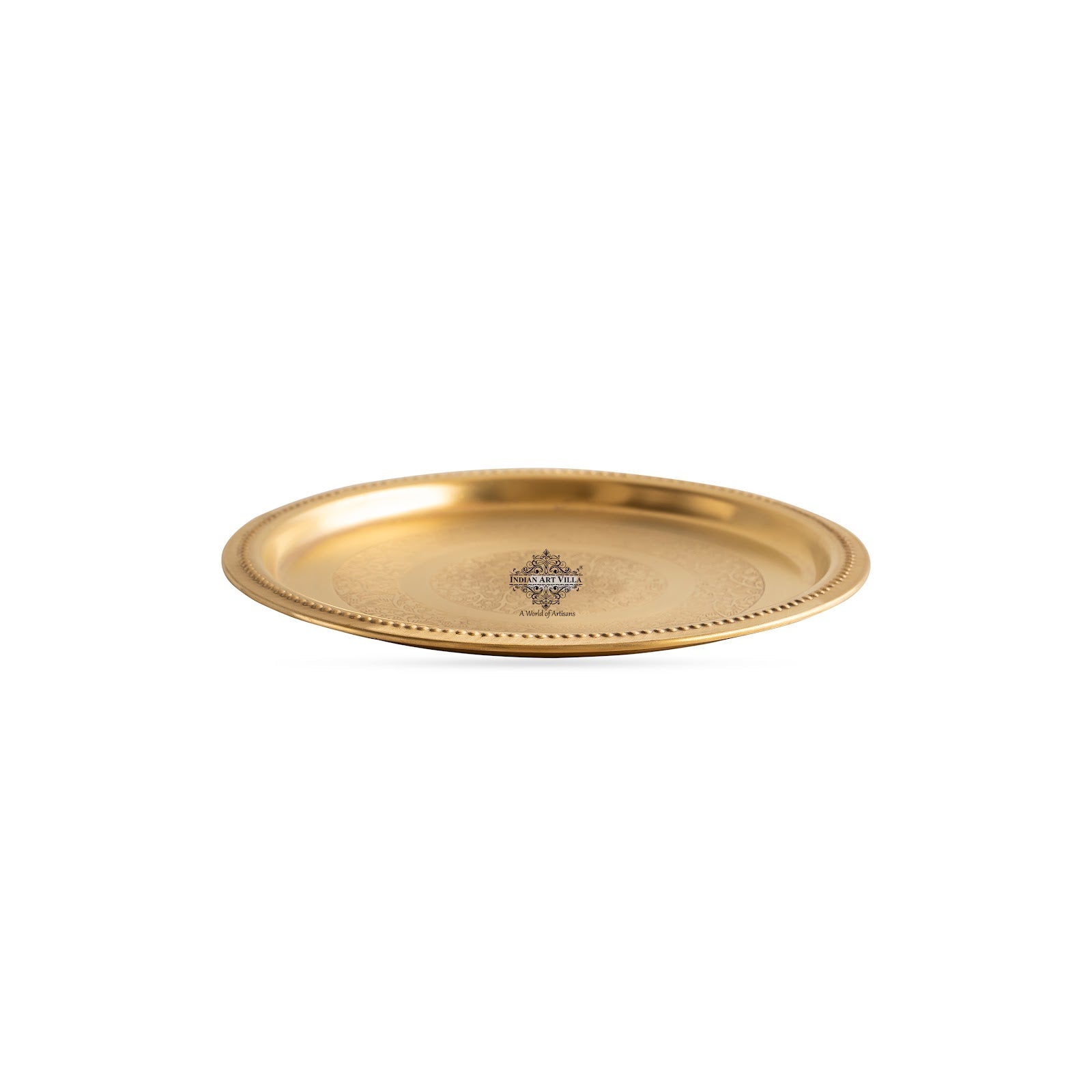 Brass Thali Plate  Antique Matte Finish with Double Ring Floral Design, Perfect for Puja, Festive Gifting, and Home Decor