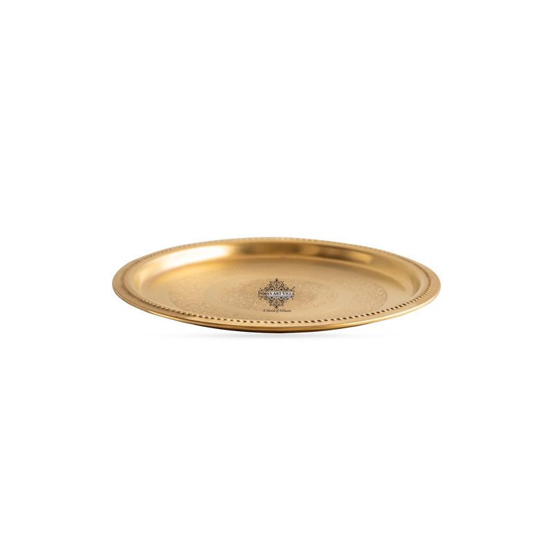 Brass Thali Plate  Antique Matte Finish with Double Ring Floral Design, Perfect for Puja, Festive Gifting, and Home Decor
